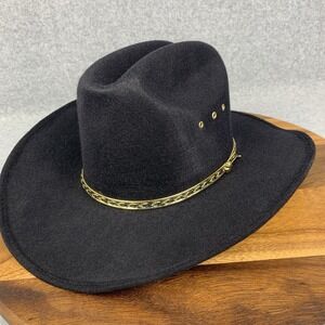 NWOT Black Faux Felt Cowboy Hat Gold Accents Adult Size 7 1/8‎ (57 Mexico)